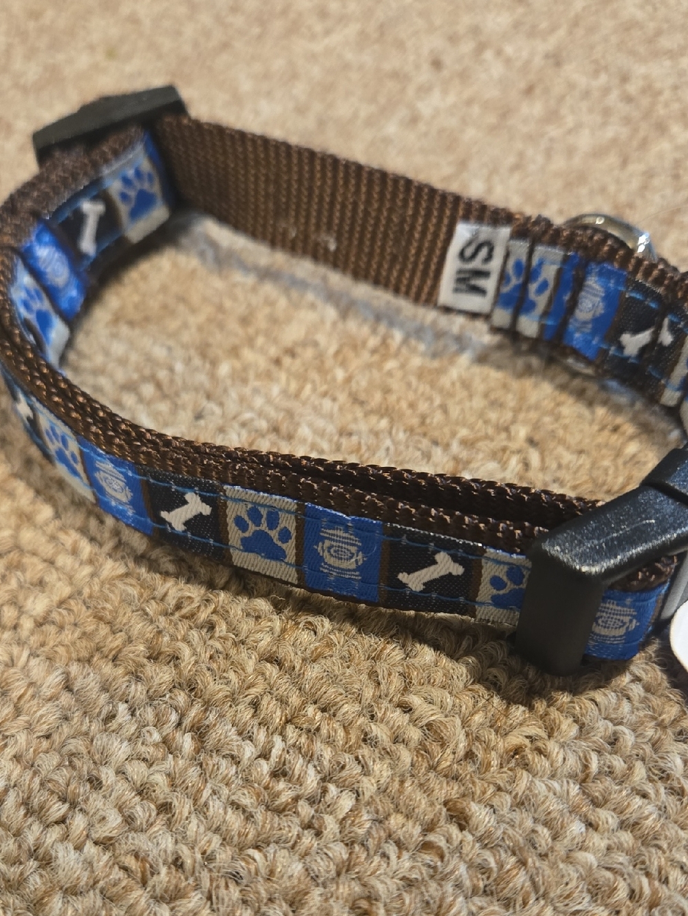 Worthy Dog Brown & Blue Paw Print Dog Collar Brand New! Size Small